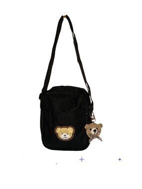 Handcrafted kids Corduroy Crossbody with teddy Accent & crochet keychain